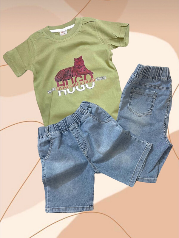 طقم عيد قميص + شورت جينز