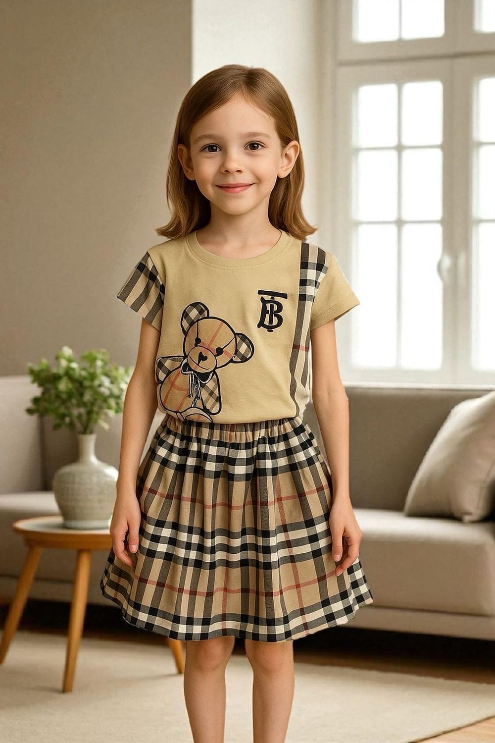 فستان بنات روعة تنورة وقميص ماركة باربري