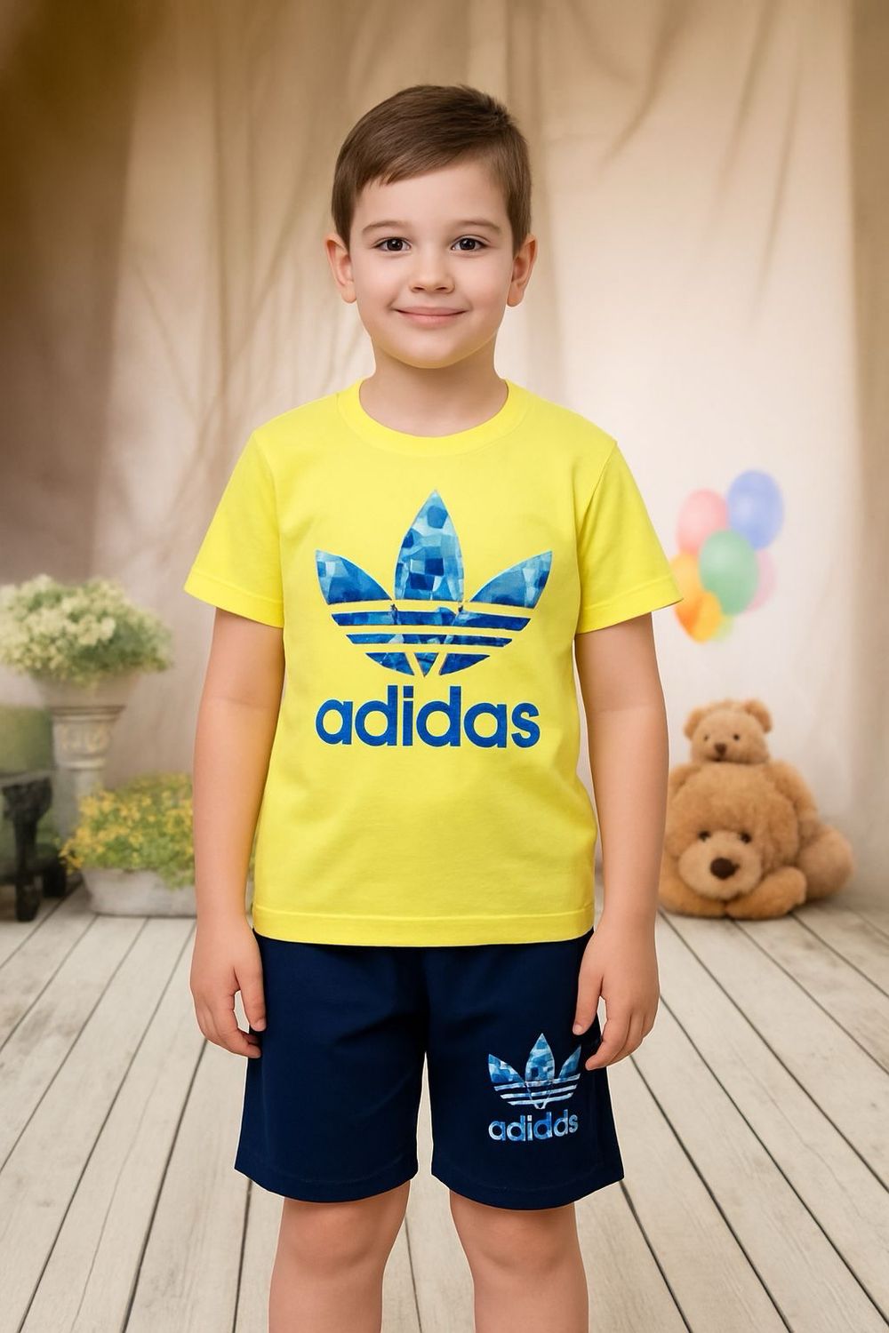 طقم صيفي من ٣ قطع شورت وقميص وكاب ( اختياري) رووعة