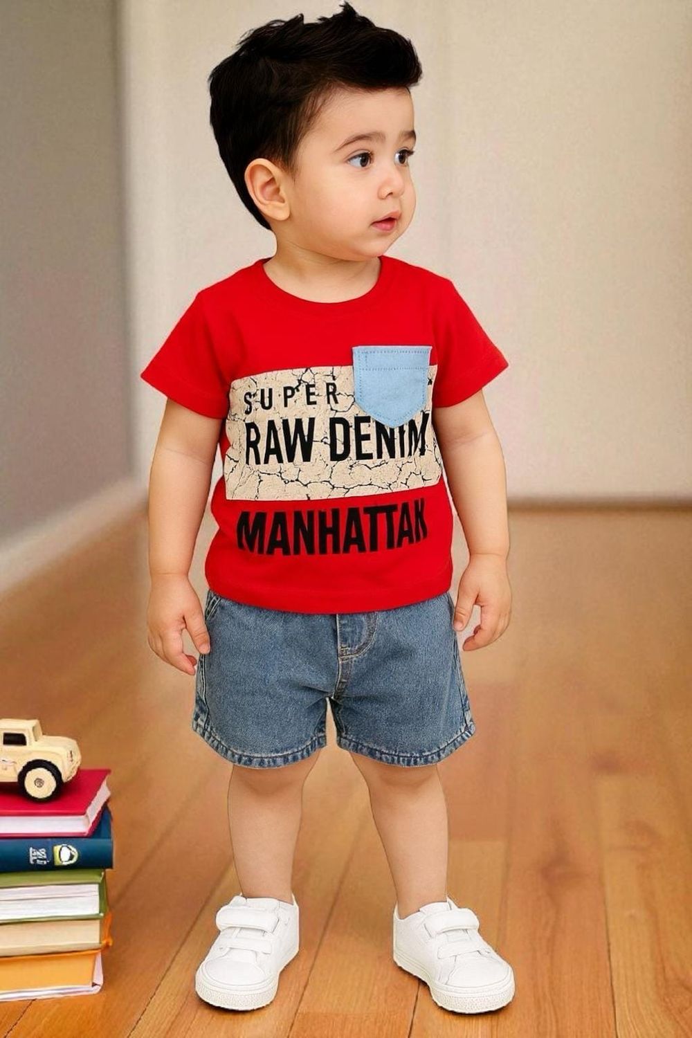 طقم أطفال من قطعتين قميص وشورت جينز