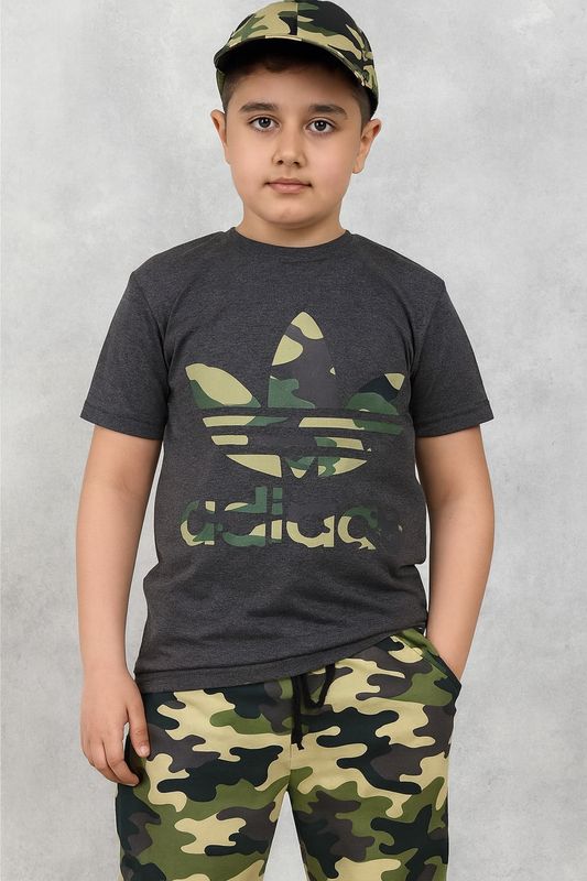 طقم اولاد جميل عسكري من شوت وقميص وكاب