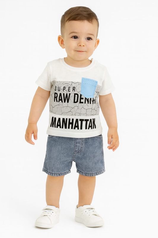 طقم أطفال من قطعتين قميص وشورت جينز