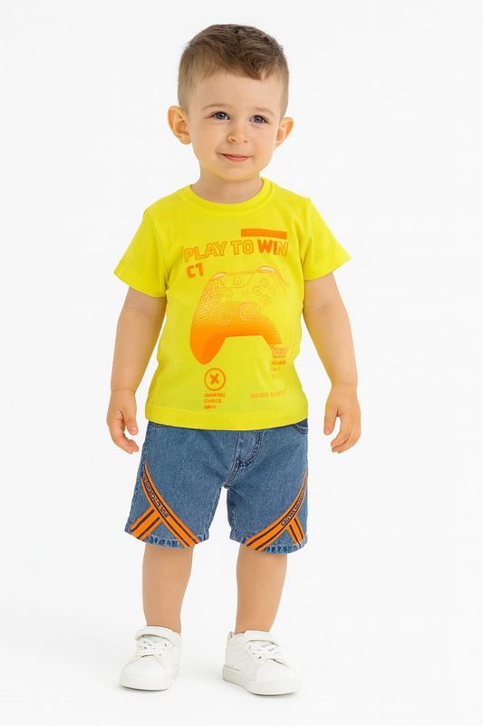 طقم أطفال من قطعتين قميص وشورت جينز