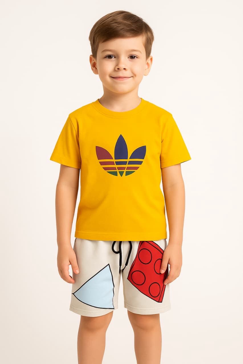 طقم اولاد جميل من قطعتين شوت وقميص