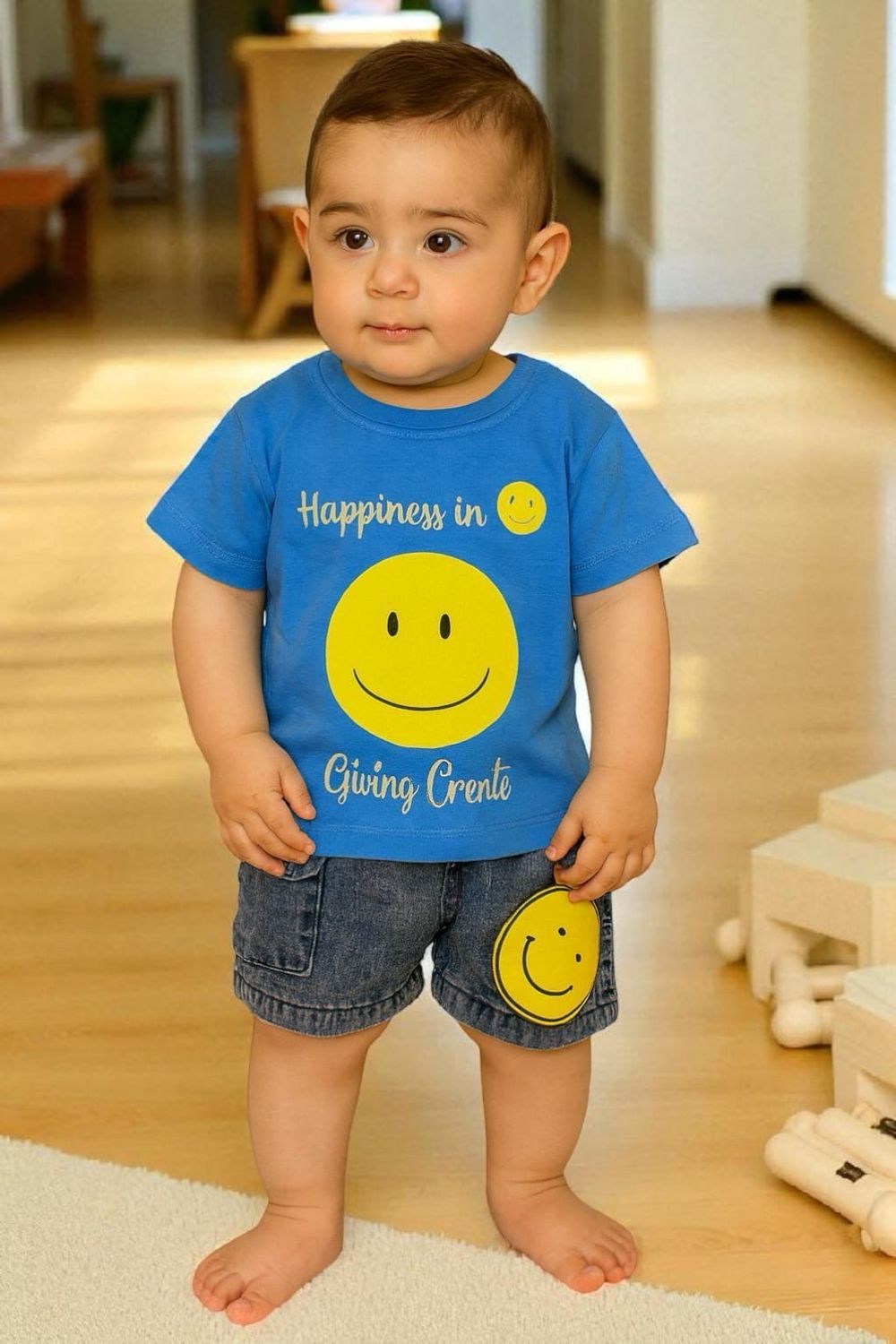 طقم أطفال من قطعتين قميص وشورت جينز