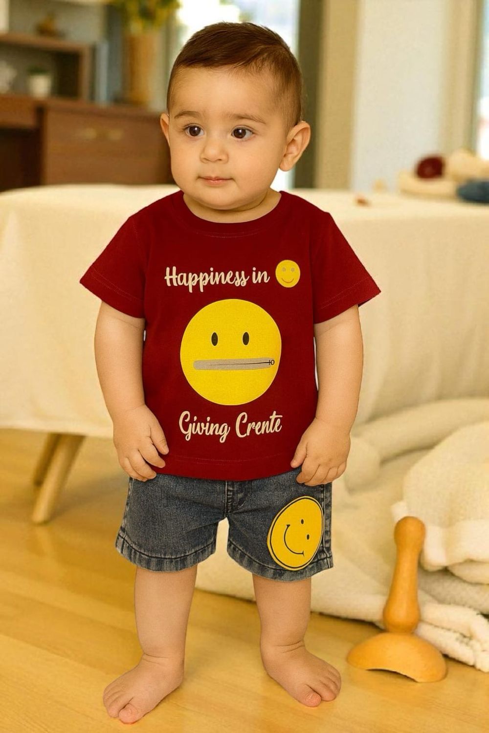 طقم أطفال من قطعتين قميص وشورت جينز