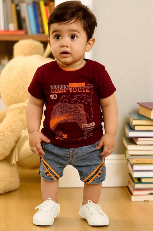 طقم أطفال من قطعتين قميص وشورت جينز