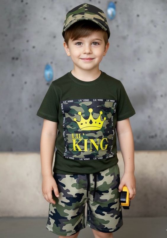 طقم اولاد جميل عسكري من شوت وقميص وكاب