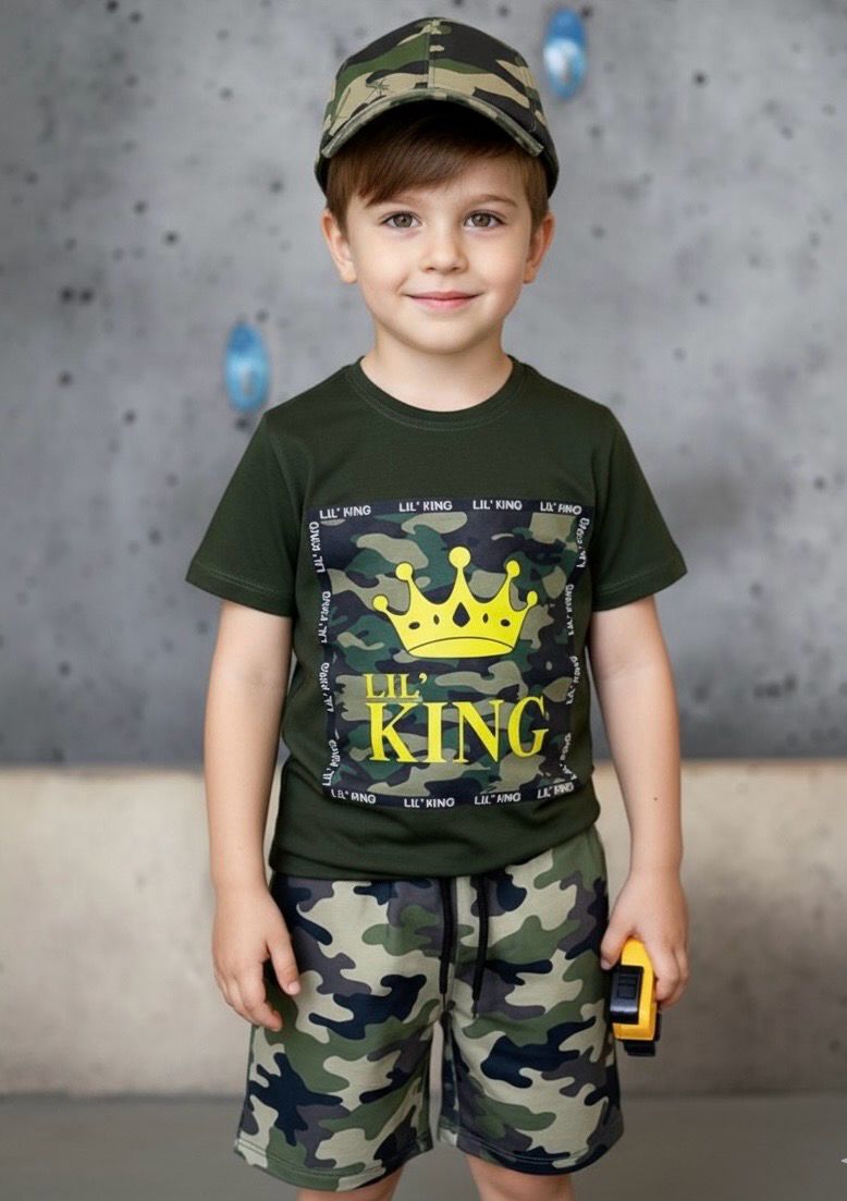 طقم اولاد جميل عسكري من شوت وقميص وكاب