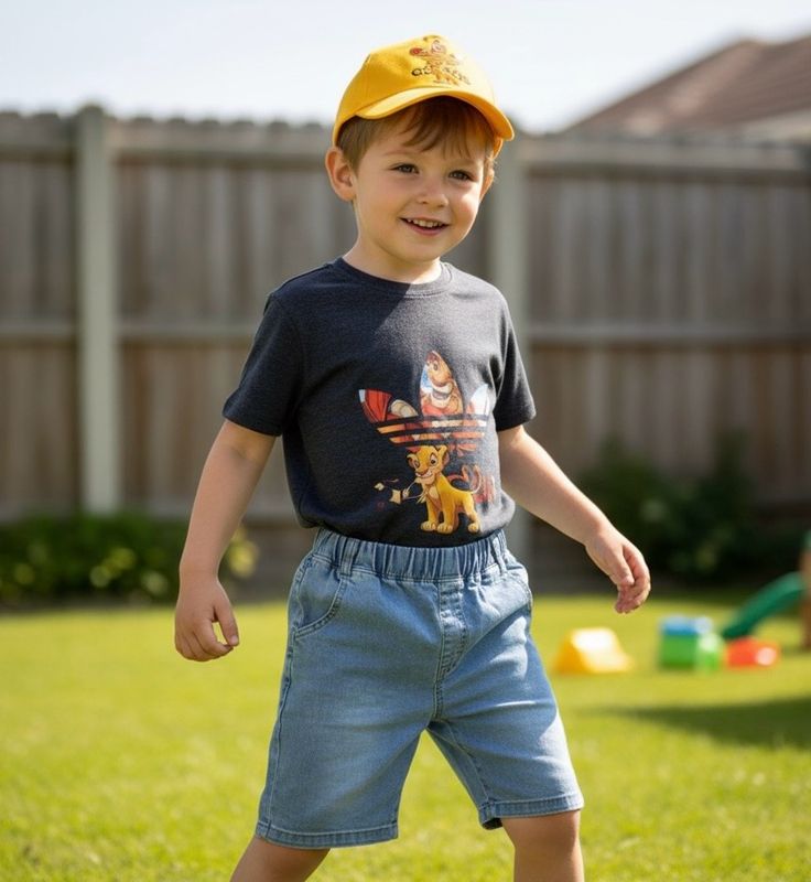 طقم أولاد جميل من ٣ قطع شوت جينز وقميص وكاب اختياري