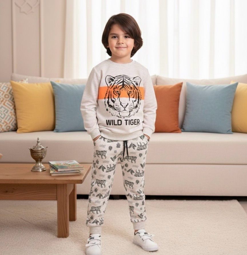 طقم أولاد شتوي من قطعتين قميص وبنطلون