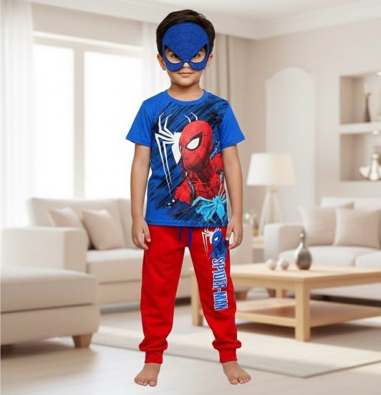 طقم سبايدر مان روعة من ٣ قطع شورت وبنطلون وقناع