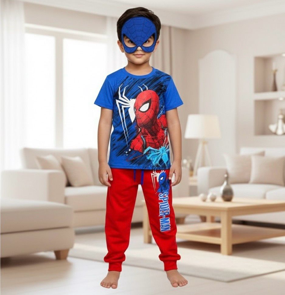 طقم سبايدر مان روعة من ٣ قطع شورت وبنطلون وقناع