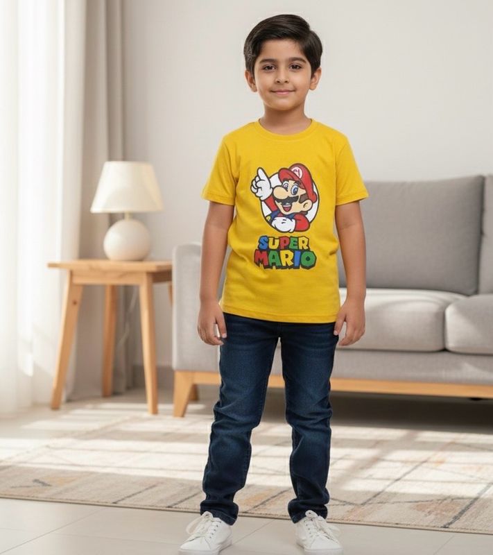 طقم اولاد جميل من قطعتين شوت جينز وقميص