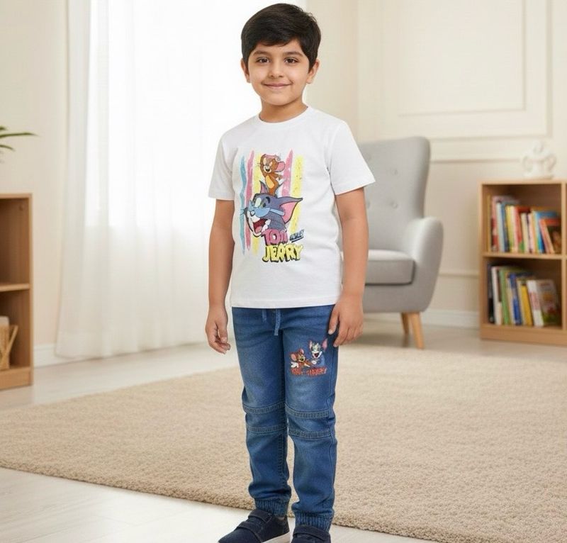 طقم اولاد شورت وبنطلون جيز وكاب اختياري