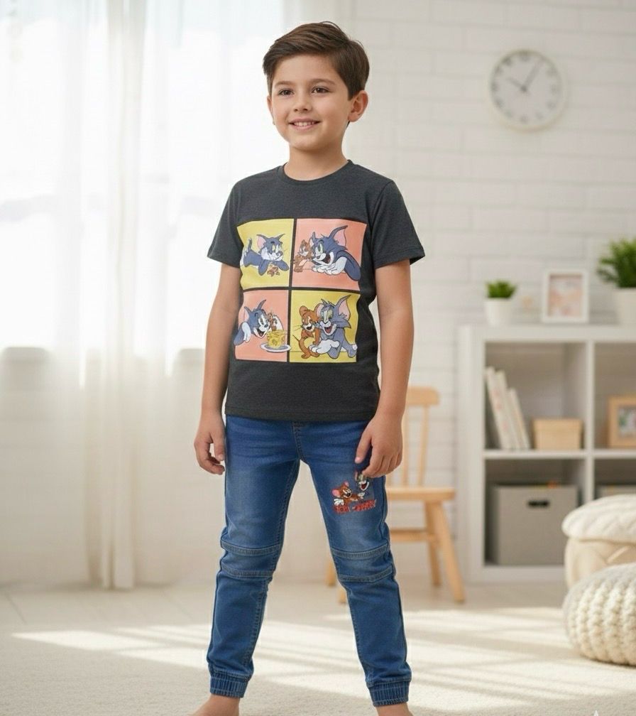 طقم اولاد شورت وبنطلون جيز وكاب اختياري