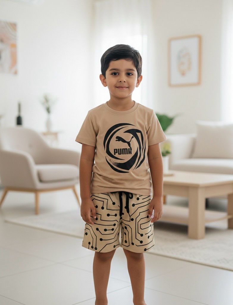 طقم اولاد جميل من قطعتين شوت وقميص