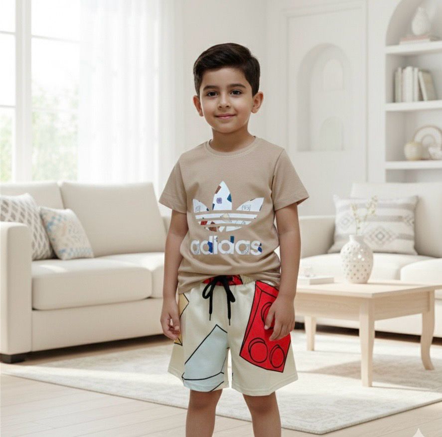 طقم اولاد جميل من قطعتين شوت وقميص