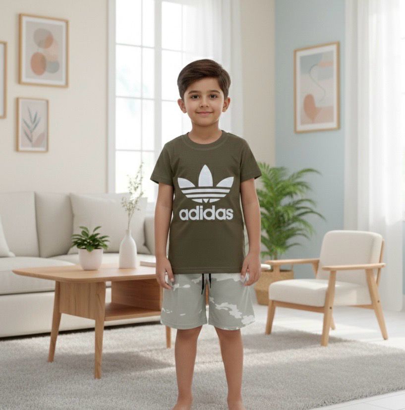 طقم اولاد جميل من قطعتين شوت وقميص