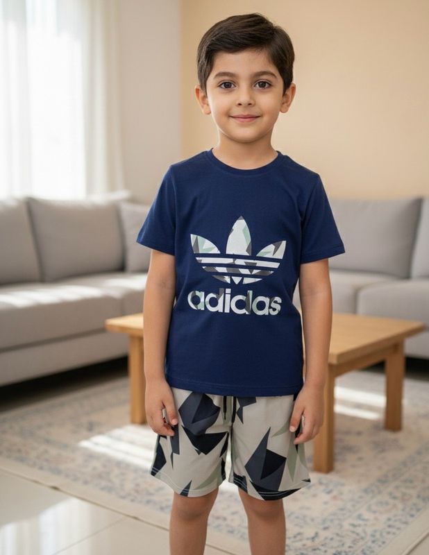 طقم اولاد جميل من قطعتين شوت وقميص