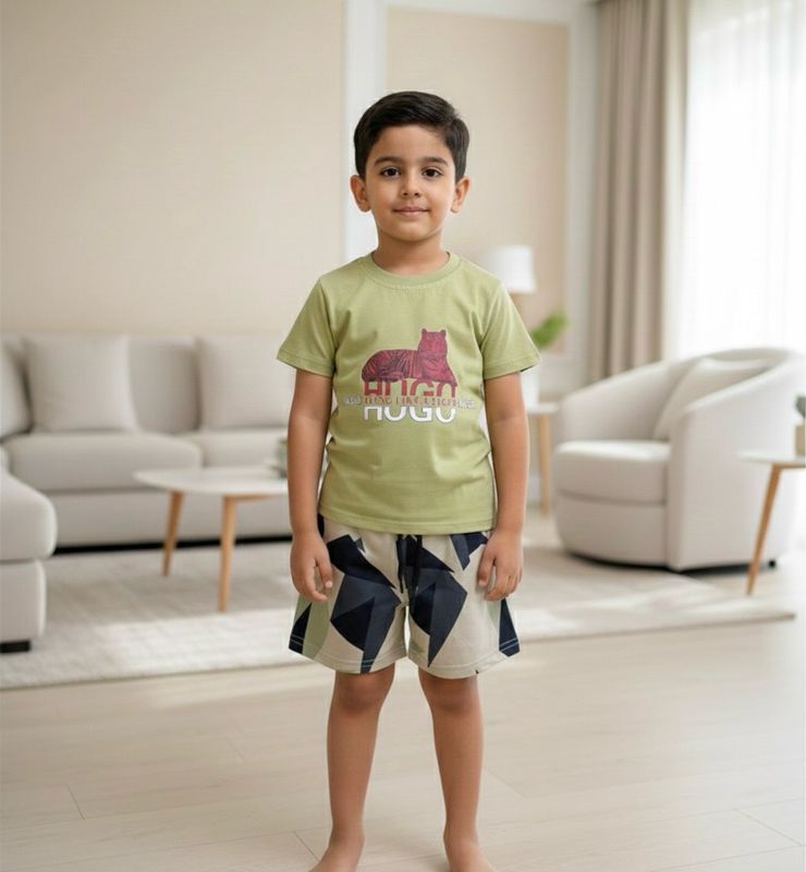 طقم أولاد   قميص وشورت ديجتل  قماش ممتاز