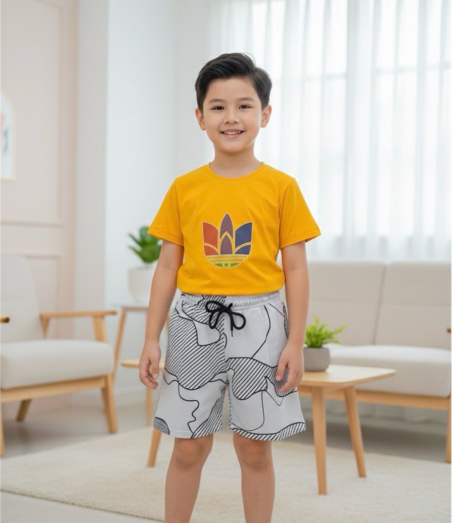 طقم اولاد جميل من قطعتين شوت وقميص