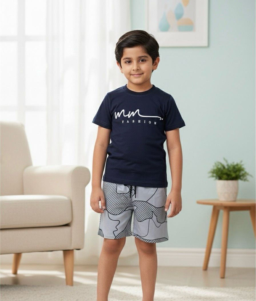 طقم اولاد جميل من قطعتين شوت وقميص