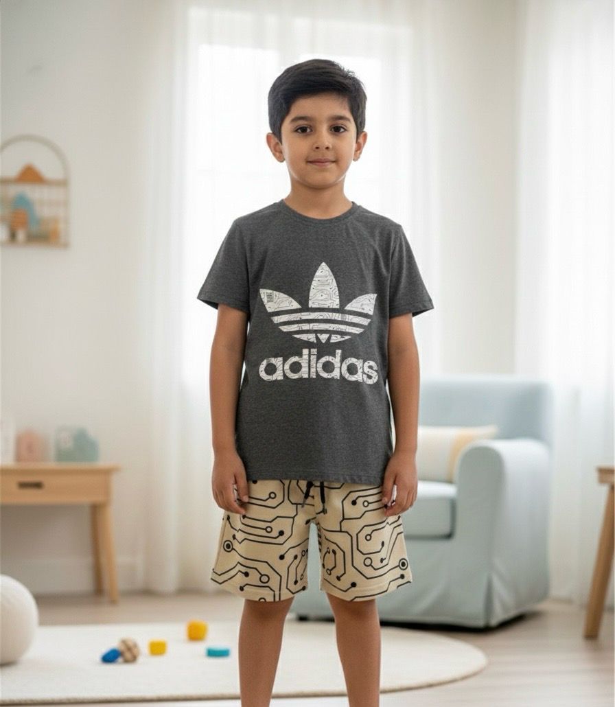 طقم اولاد جميل من قطعتين شوت وقميص