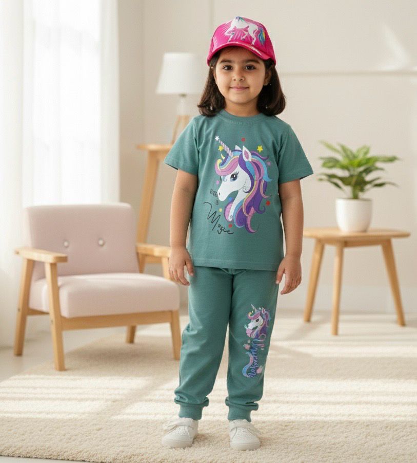 طقم صيفي رووعة من قطعتين قميص وبنطلون وكاب اختياري