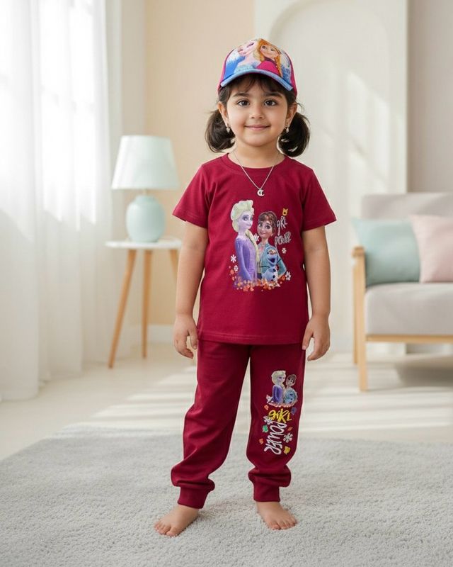 طقم صيفي رووعة من قطعتين قميص وبنطلون وكاب اختياري