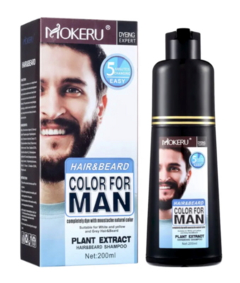 Mokeru Beard and Hair Color Dye Shampoo for Men Permanent Darkening Hair Coloring, Long Lasting, 200ml