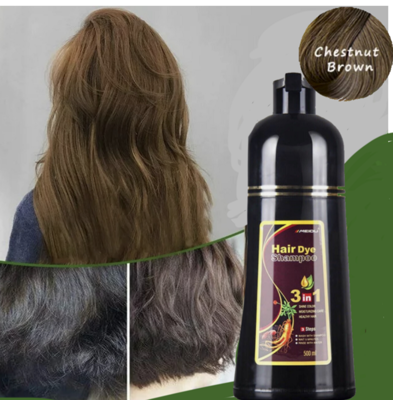Meidu 3-in-1  Natural Ginger Hair Dye Shampoo For Man And Women Chestnut Brown