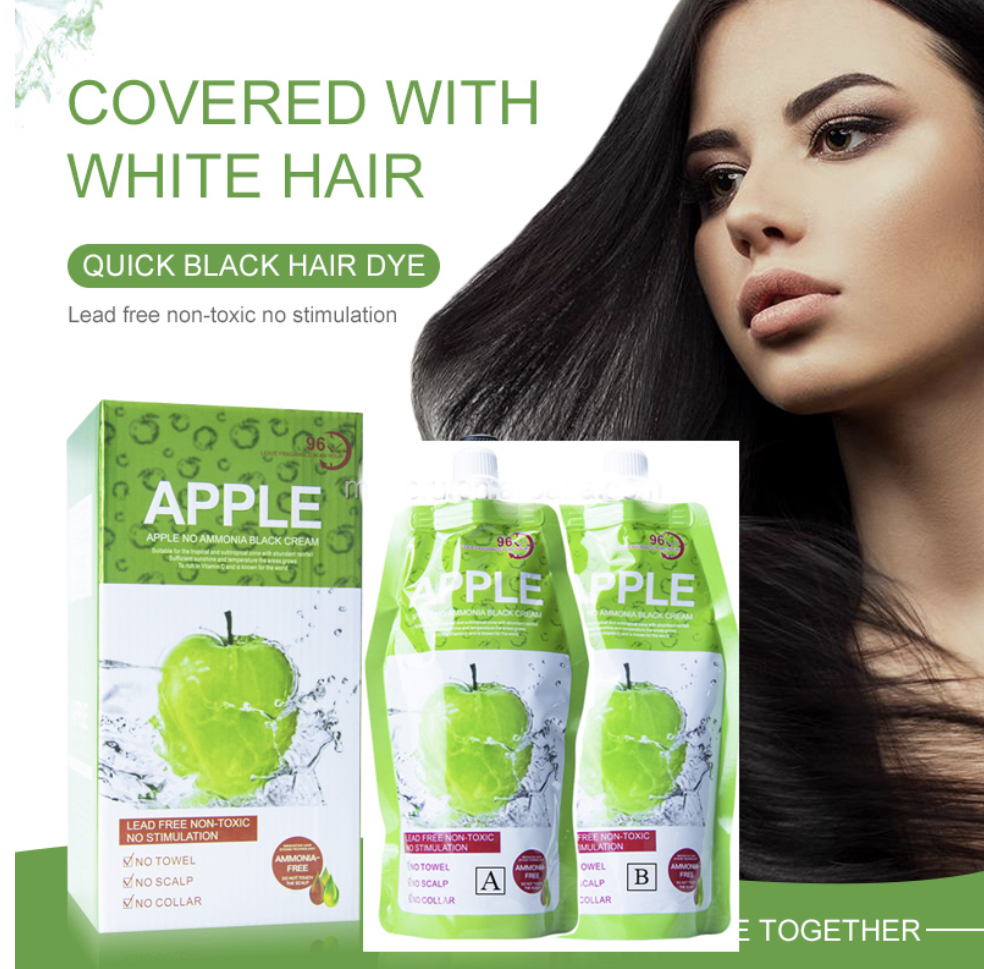Natural 500ml Apple Hair Color Cream Ammonia Free 100% Gray Hair Coverage Black or Dark Brown