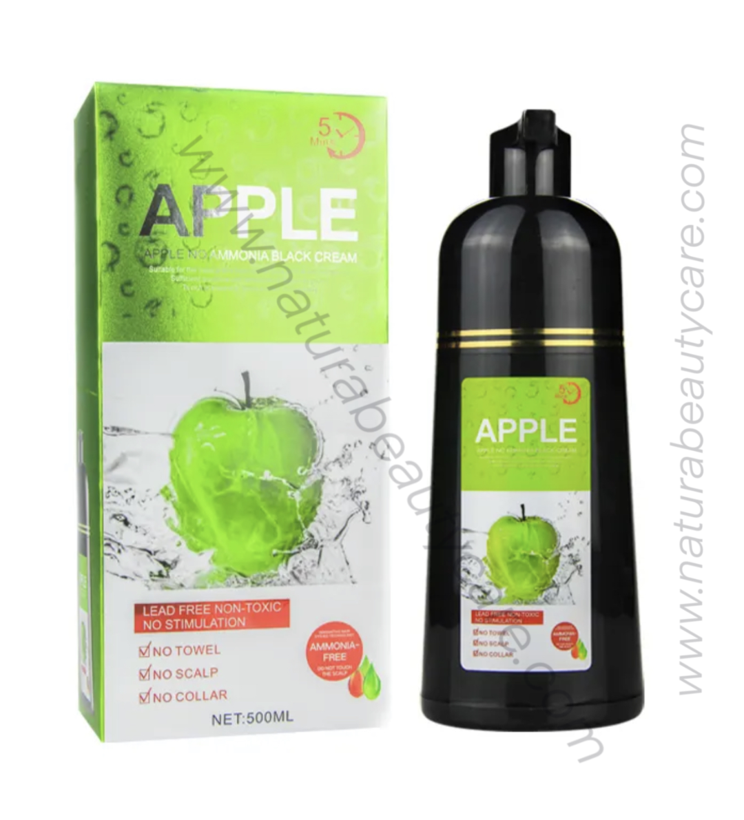 Apple Vitamin C Hair Dye Shampoo 500ml for Men and Women-Black