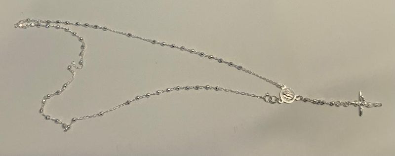 .925 Sterling Silver Rosary 3mm Diamond Cut 26" Necklace
