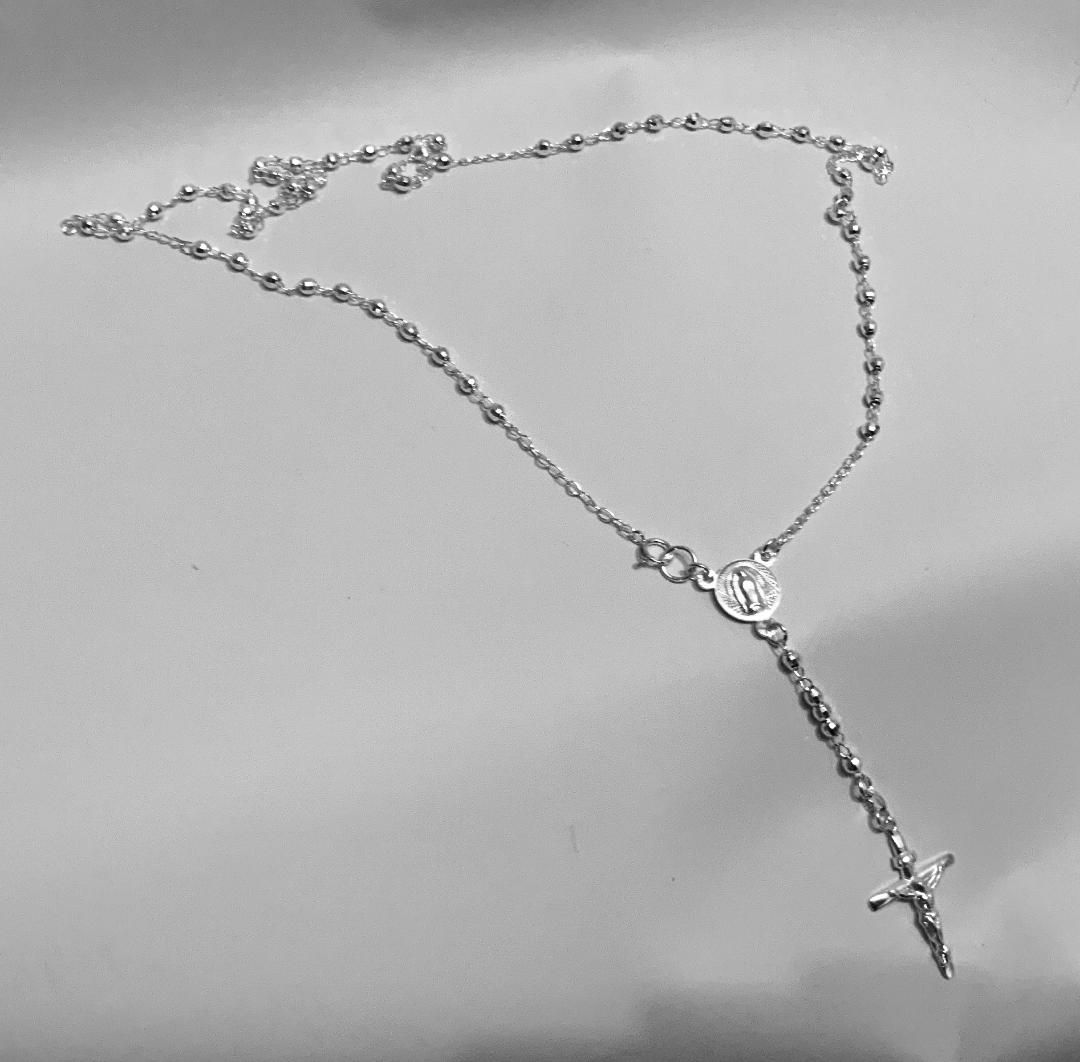 .925 Sterling Silver Rosary 3mm Diamond Cut 26" Necklace