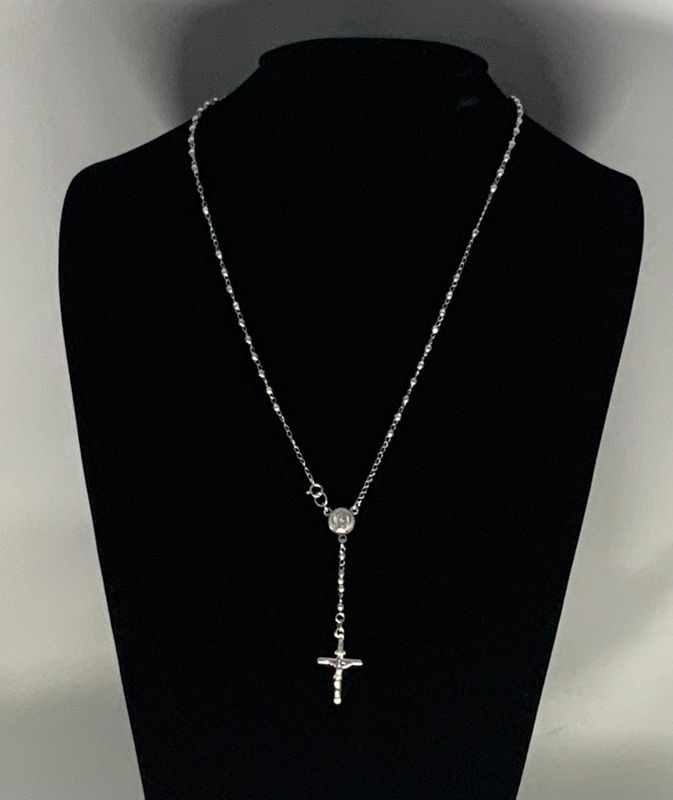 .925 Sterling Silver Rosary 3mm Diamond Cut 26" Necklace