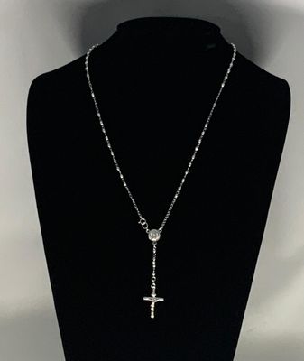 .925 Sterling Silver Rosary 3mm Diamond Cut 26" Necklace