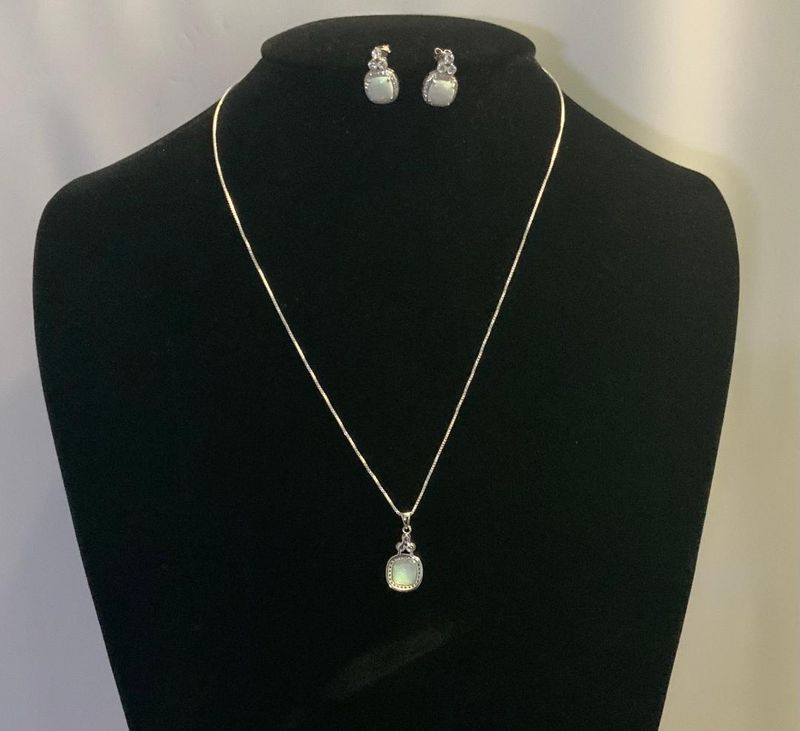 Sterling Silver .925 Created Opal Necklace Set