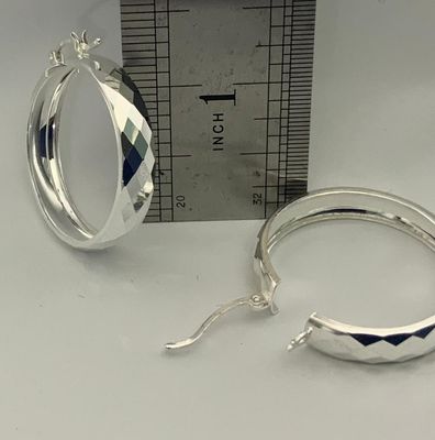 .925 Sterling Silver Diamond Cut Hoops