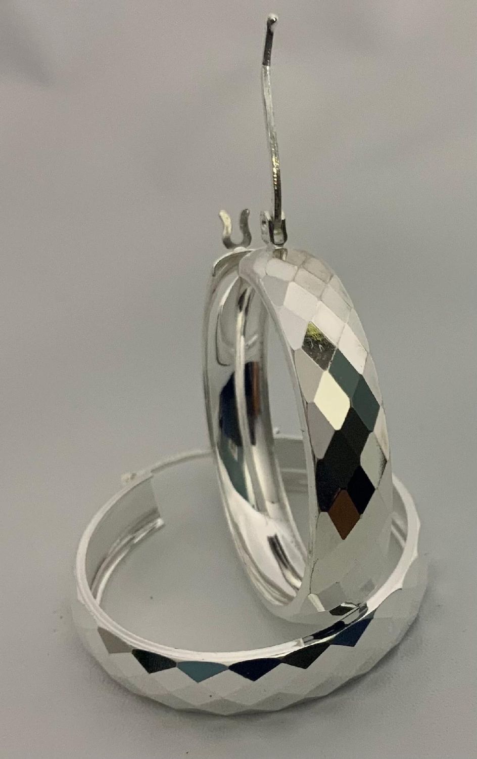 .925 Sterling Silver Diamond Cut Hoops