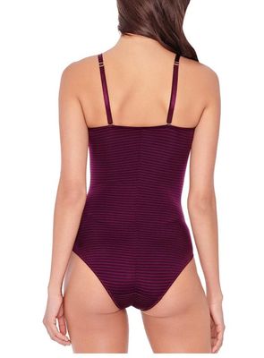 Ilusion 7188 Striped Satin Shapewear Bodysuit Removable Straps