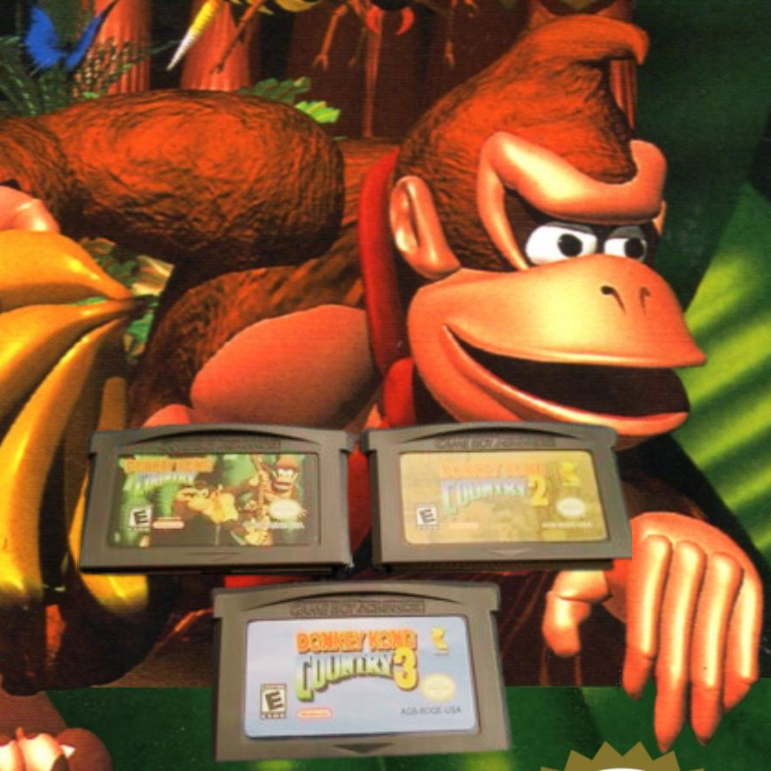 Donkey Kong Country 1, 2 &amp; 3 Gameboy Advance cartridges – complete platformer trilogy.