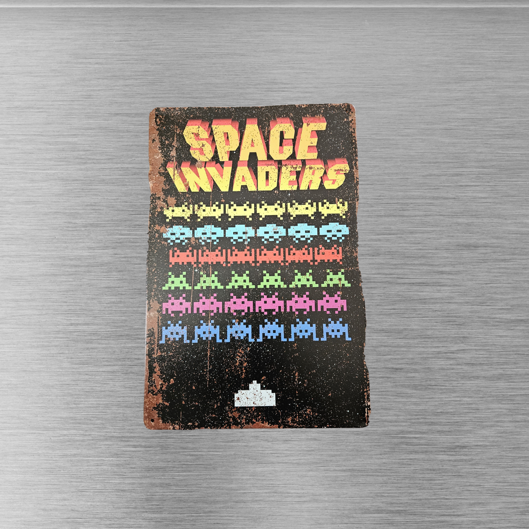 Space Invaders Metal Sign 12 x 8in