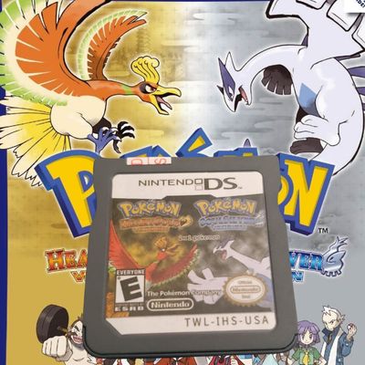 Pokémon SoulSilver &amp; HeartGold Nintendo DS cartridges – enhanced Johto region RPGs.