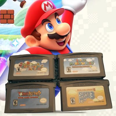 Super Mario Advance 1, 2, 3 &amp; 4 Gameboy Advance cartridges – enhanced Mario classics.