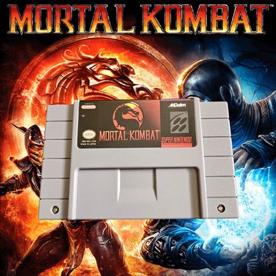 Mortal Kombat SNES cartridge – groundbreaking fighting game.