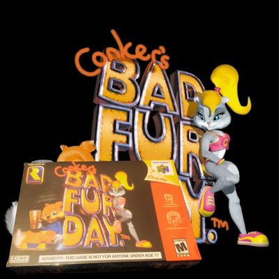 Conker’s Bad Fur Day Nintendo 64 cartridge – mature comedy platformer.