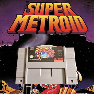 Super Metroid SNES cartridge – iconic sci-fi action adventure.