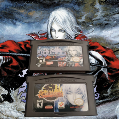 Castlevania Harmony of Dissonance &amp; Aria of Sorrow Gameboy Advance cartridges – acclaimed Metroidvania titles.